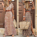 Lillian | Women’s Floral Print Maxi Dress | Short Sleeve Wedding Guest-Women Dress-Pick NewYork