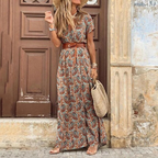Lillian | Women’s Floral Print Maxi Dress | Short Sleeve Wedding Guest-Women Dress-Pick NewYork