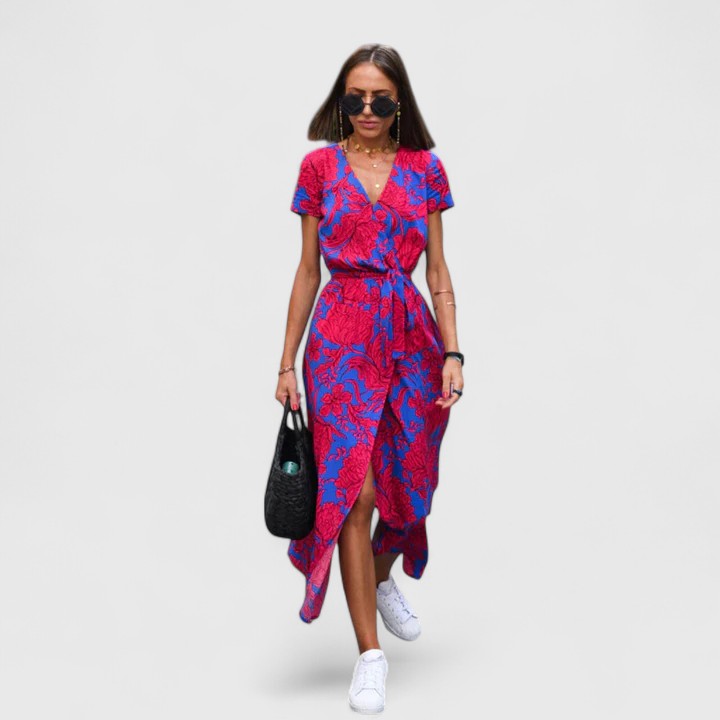 Lillian | Women’s Printed Wrap Maxi Dress | V Neck Short Sleeve-Women Dress-Pick NewYork