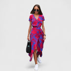 Lillian | Women’s Printed Wrap Maxi Dress | V Neck Short Sleeve-Women Dress-Pick NewYork