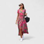 Lillian | Women’s Printed Wrap Maxi Dress | V Neck Short Sleeve-Women Dress-Pick NewYork