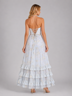 Luna | Women's Floral Print Maxi Dress | Halter Neck Ruffle Hem-Women Dress-Pick NewYork