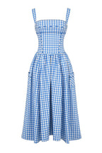 Madeline | Women’s Gingham Midi Dress | Square Neck Garden Party-Women Dress-Pick NewYork