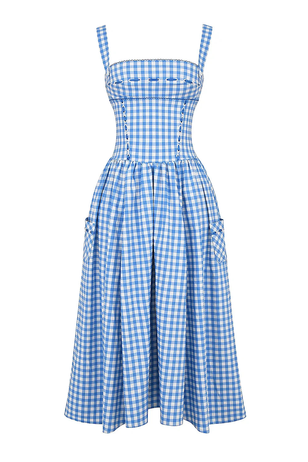 Madeline | Women’s Gingham Midi Dress | Square Neck Garden Party-Women Dress-Pick NewYork
