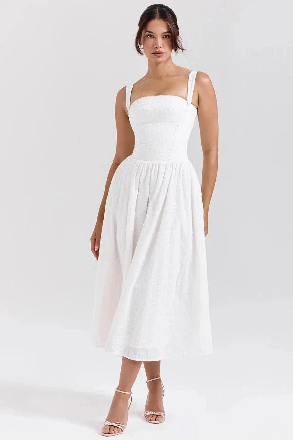 Madeline | Women’s Gingham Midi Dress | Square Neck Garden Party-Women Dress-Pick NewYork