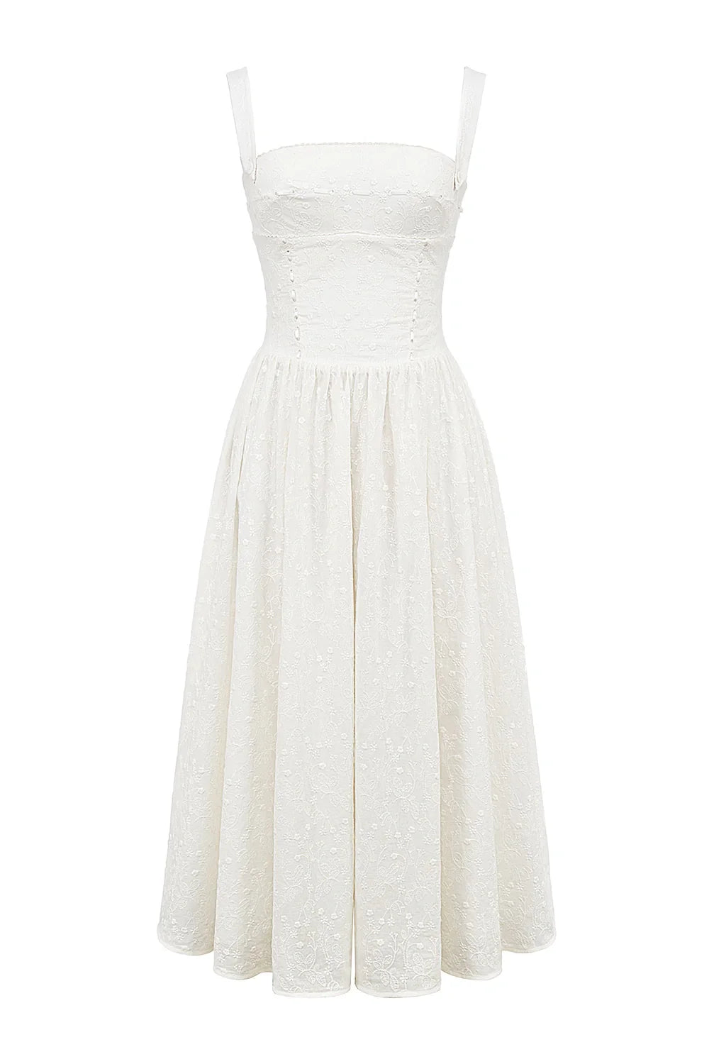 Madeline | Women’s Gingham Midi Dress | Square Neck Garden Party-Women Dress-Pick NewYork