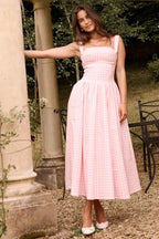 Madeline | Women’s Gingham Midi Dress | Square Neck Garden Party-Women Dress-Pick NewYork