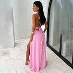 Madison | Women’s Halter Neck Maxi Dress | High Slit Sleeveless Wedding Guest-Women Dress-Pick NewYork