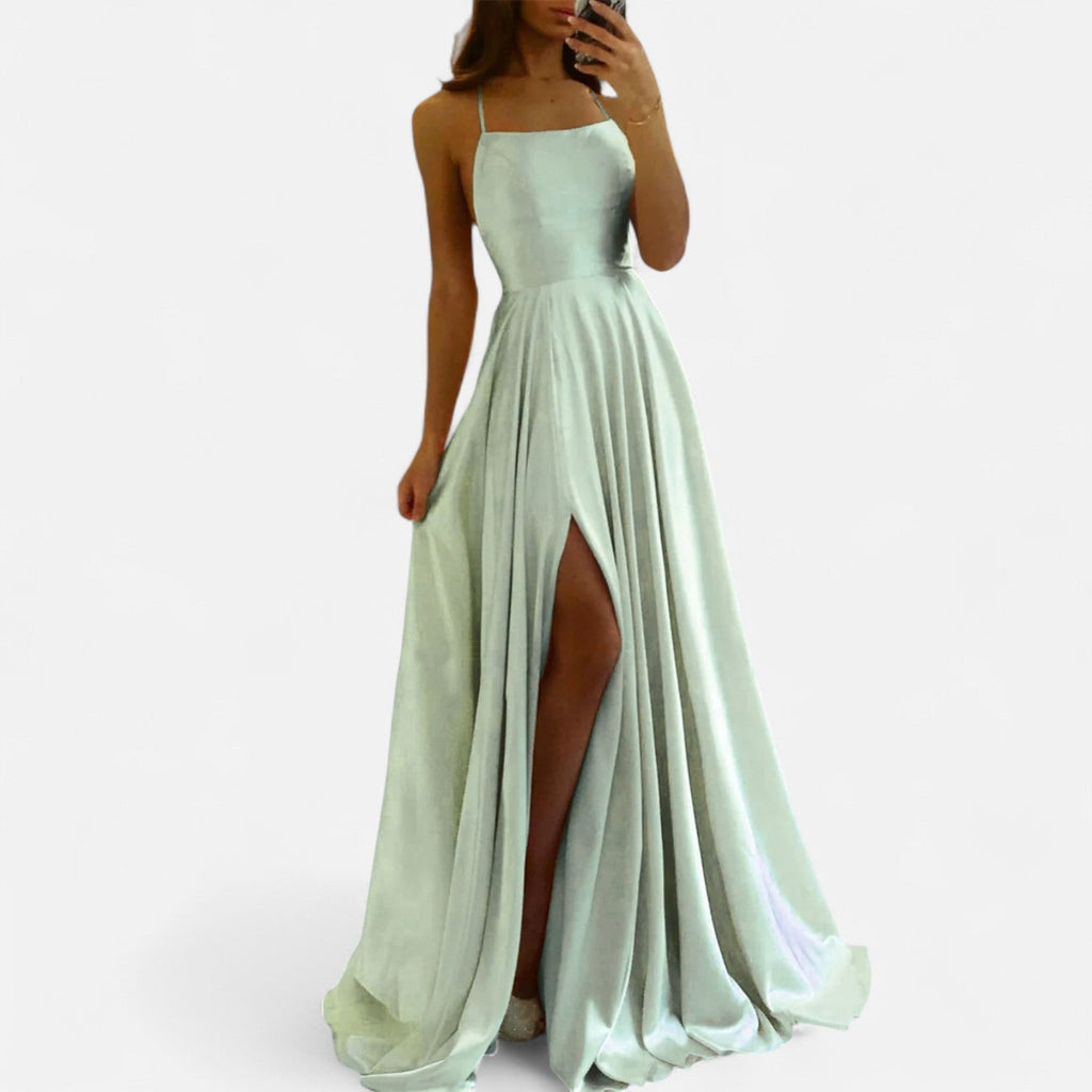 Madison | Women’s Sleeveless Solid Color Maxi Dress | Spaghetti Straps High Slit Wedding Occasion-Women Dress-Pick NewYork