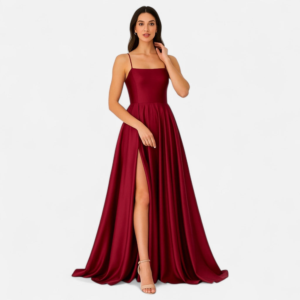 Madison | Women’s Sleeveless Solid Color Maxi Dress | Spaghetti Straps High Slit Wedding Occasion-Women Dress-Pick NewYork