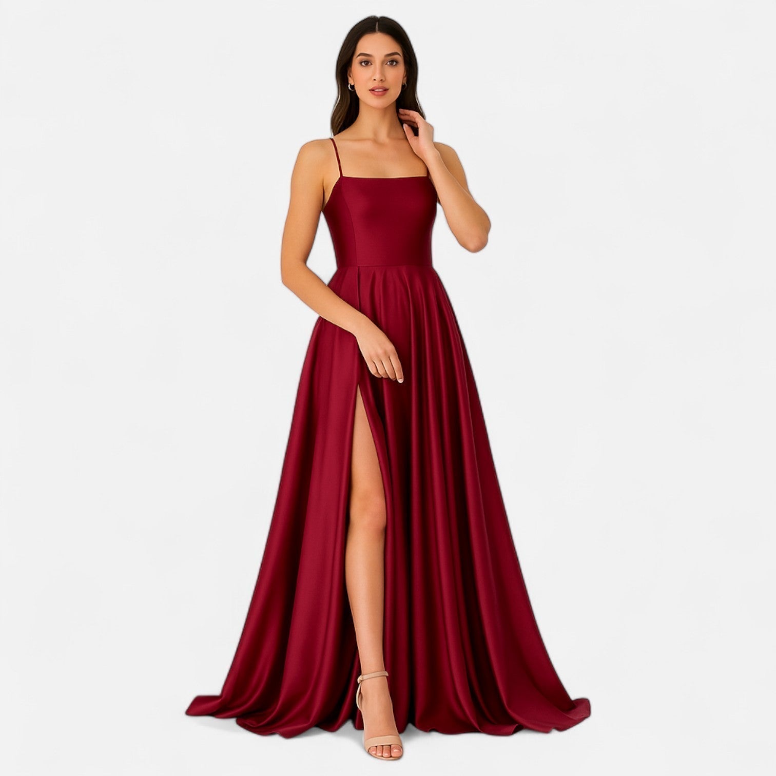Madison | Women’s Sleeveless Solid Color Maxi Dress | Spaghetti Straps High Slit Wedding Occasion-Women Dress-Pick NewYork