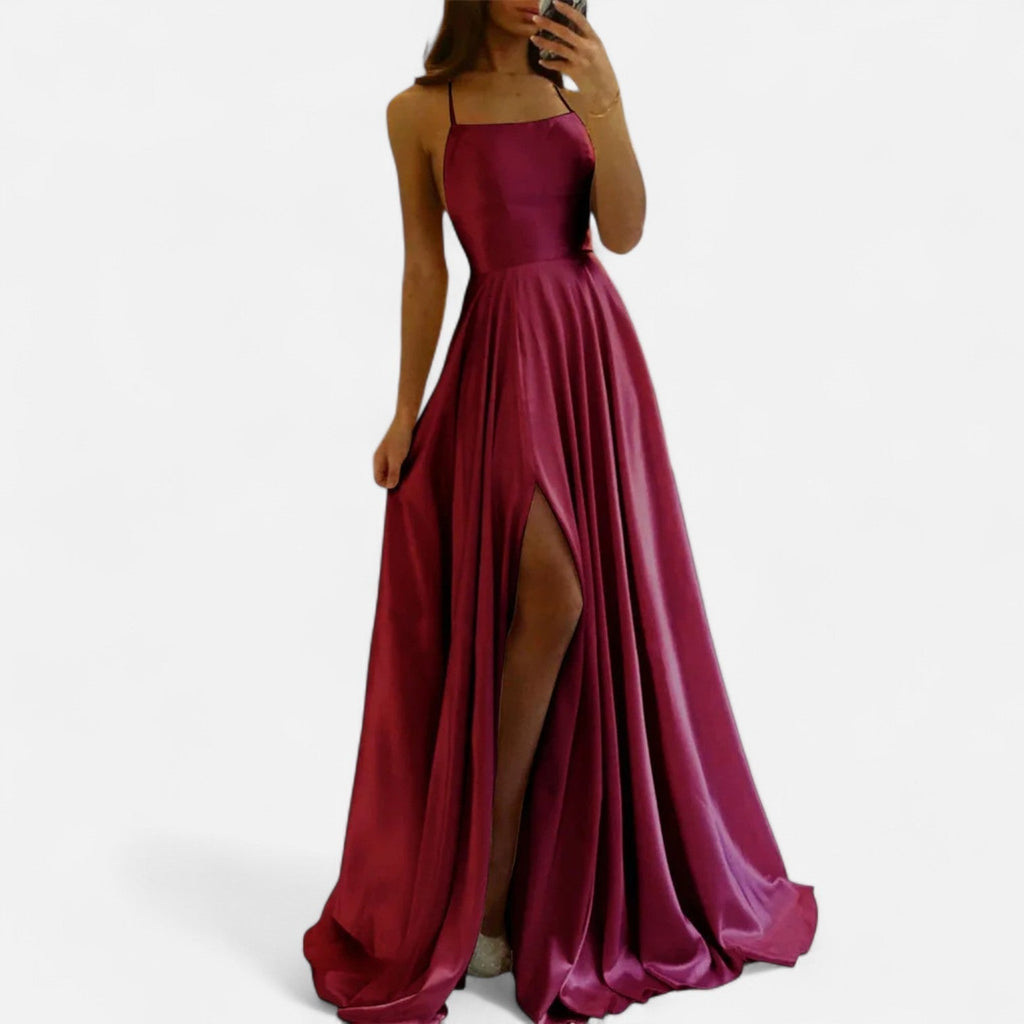 Madison | Women’s Sleeveless Solid Color Maxi Dress | Spaghetti Straps High Slit Wedding Occasion-Women Dress-Pick NewYork
