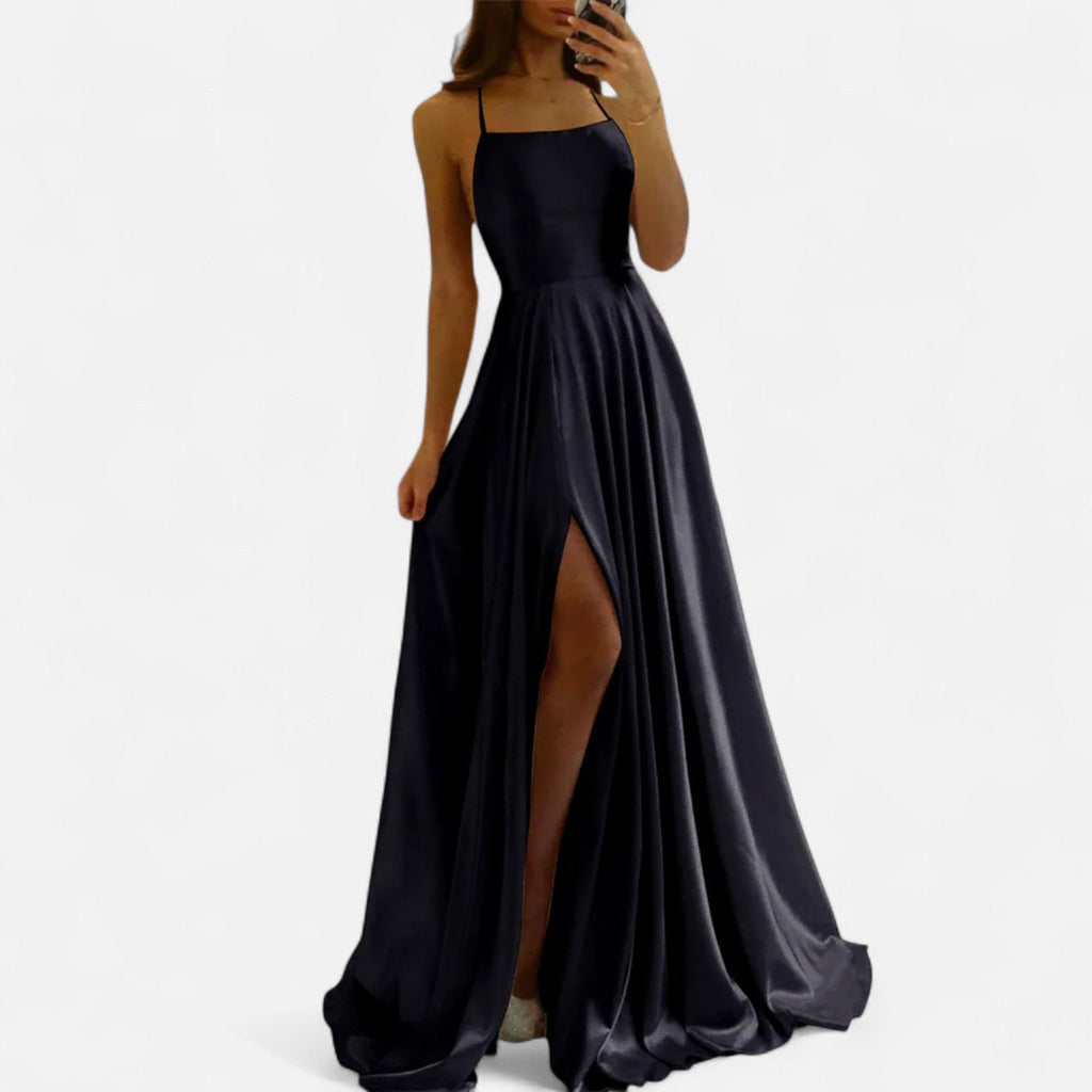 Madison | Women’s Sleeveless Solid Color Maxi Dress | Spaghetti Straps High Slit Wedding Occasion-Women Dress-Pick NewYork