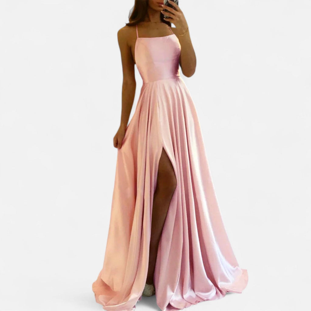 Madison | Women’s Sleeveless Solid Color Maxi Dress | Spaghetti Straps High Slit Wedding Occasion-Women Dress-Pick NewYork