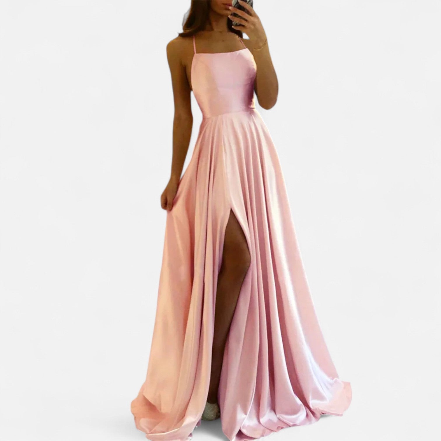 Madison | Women’s Sleeveless Solid Color Maxi Dress | Spaghetti Straps High Slit Wedding Occasion-Women Dress-Pick NewYork