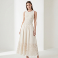 Marielle | Women's Sleeveless Midi Dress | Eyelet Hem Garden Party Dress-Women Dress-Pick NewYork