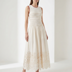 Marielle | Women's Sleeveless Midi Dress | Eyelet Hem Garden Party Dress-Women Dress-Pick NewYork