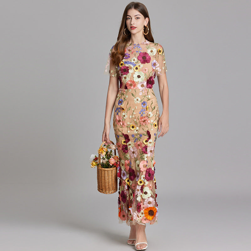 Marigold | Women's Floral Applique Maxi Dress | Wedding Guest-Women Dress-Pick NewYork