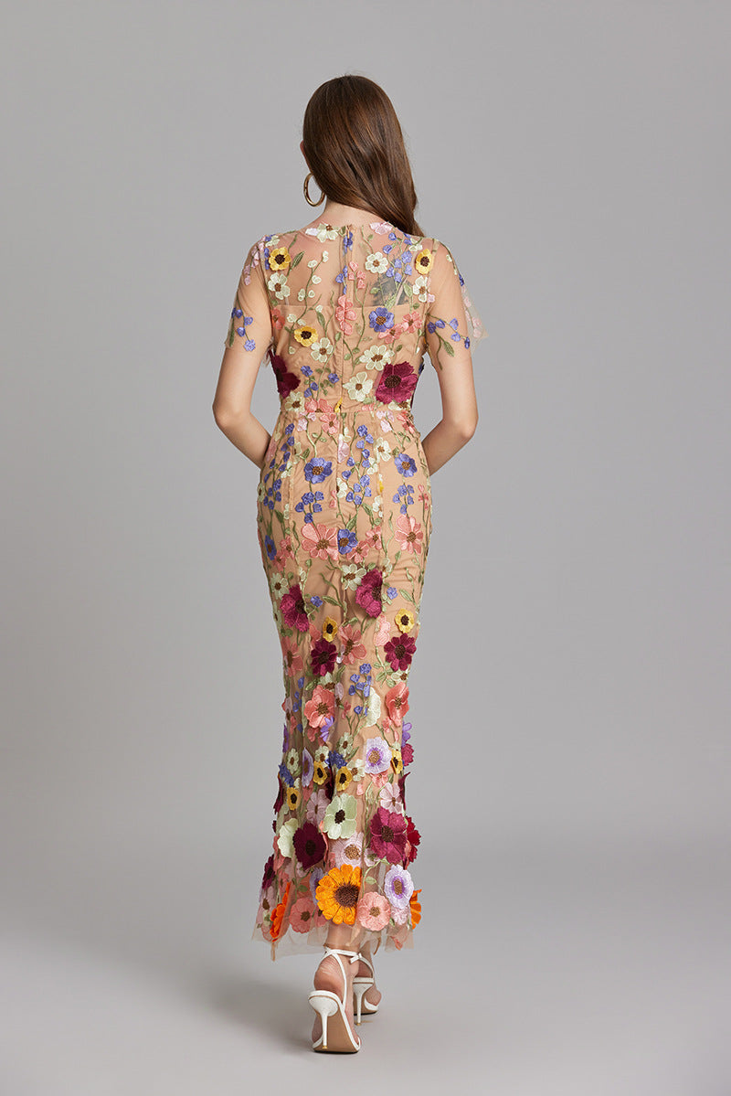 Marigold | Women's Floral Applique Maxi Dress | Wedding Guest-Women Dress-Pick NewYork