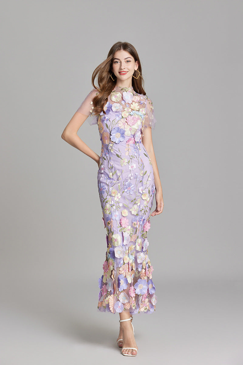Marigold | Women's Floral Applique Maxi Dress | Wedding Guest-Women Dress-Pick NewYork