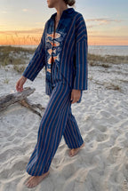 Marina | Women's Fish Print Trouser Set | Striped Wide Leg-Women Outfit Set-Pick NewYork