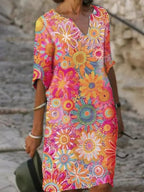 Marina | Women’s Floral Print Shift Dress | V Neck Holiday Wear-Women Dress-Pick NewYork