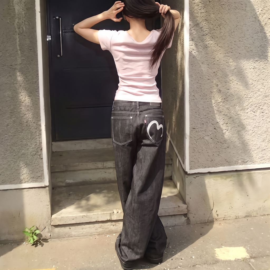 Maya | Women's Wide-Leg Jeans | Heart Print-PNY