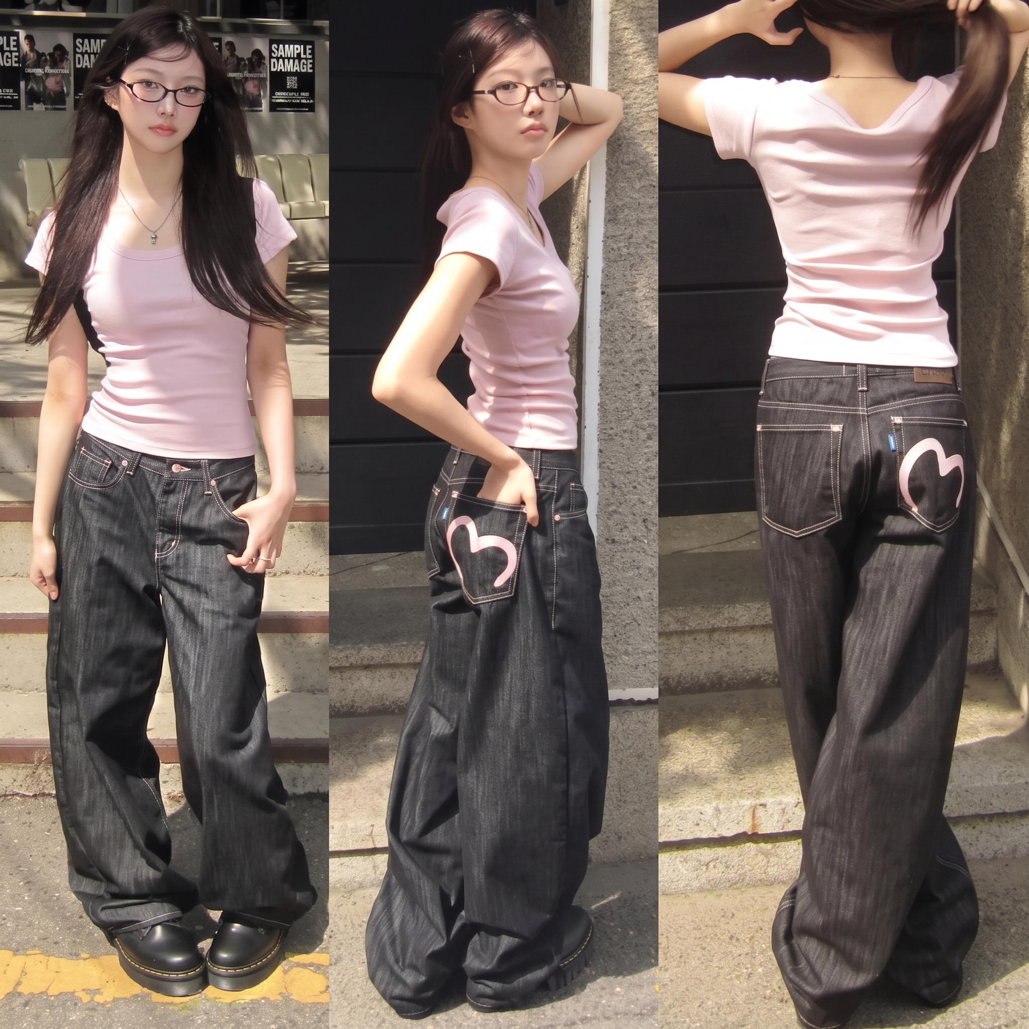 Maya | Women's Wide-Leg Jeans | Heart Print-PNY