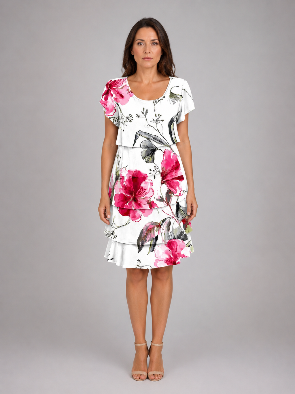 Monroe | Women's Layered Knee Length Dress | Flutter Sleeve Tiered Hem-Women Dress-Pick NewYork