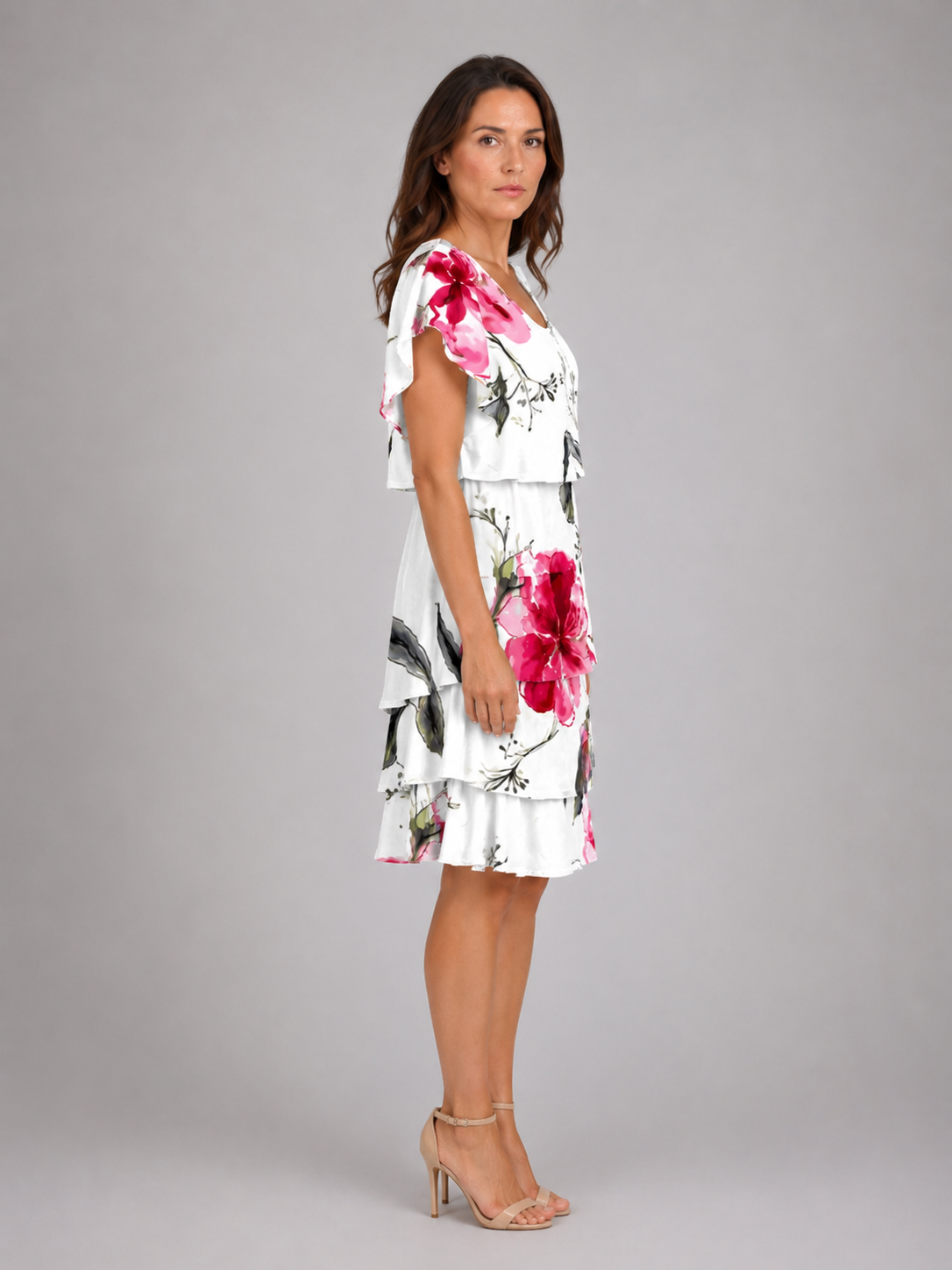 Monroe | Women's Layered Knee Length Dress | Flutter Sleeve Tiered Hem-Women Dress-Pick NewYork