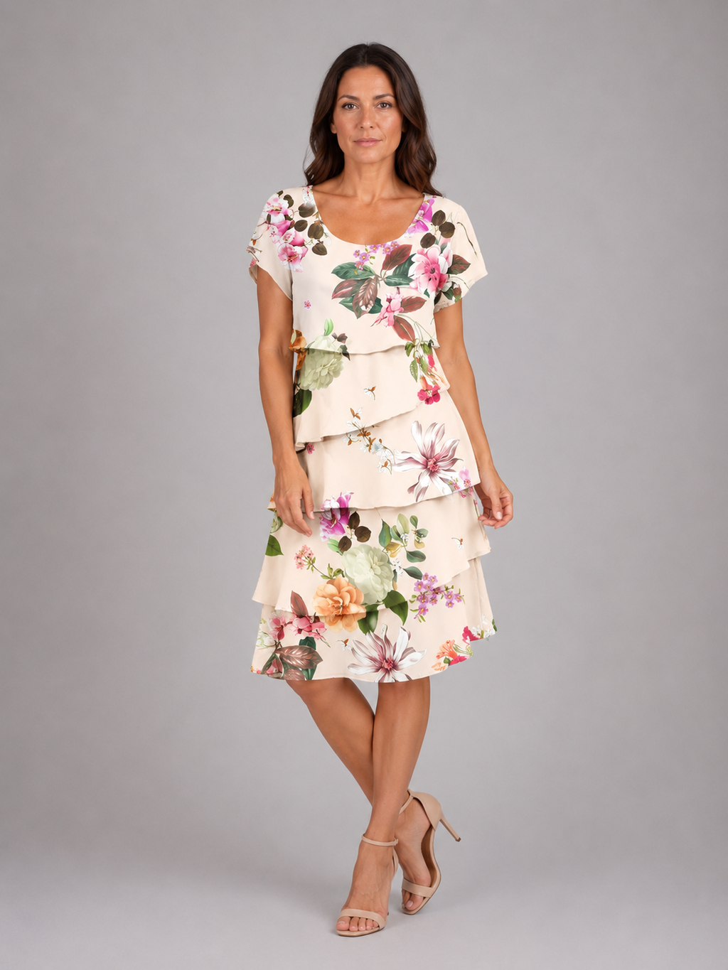 Monroe | Women's Layered Knee Length Dress | Flutter Sleeve Tiered Hem-Women Dress-Pick NewYork