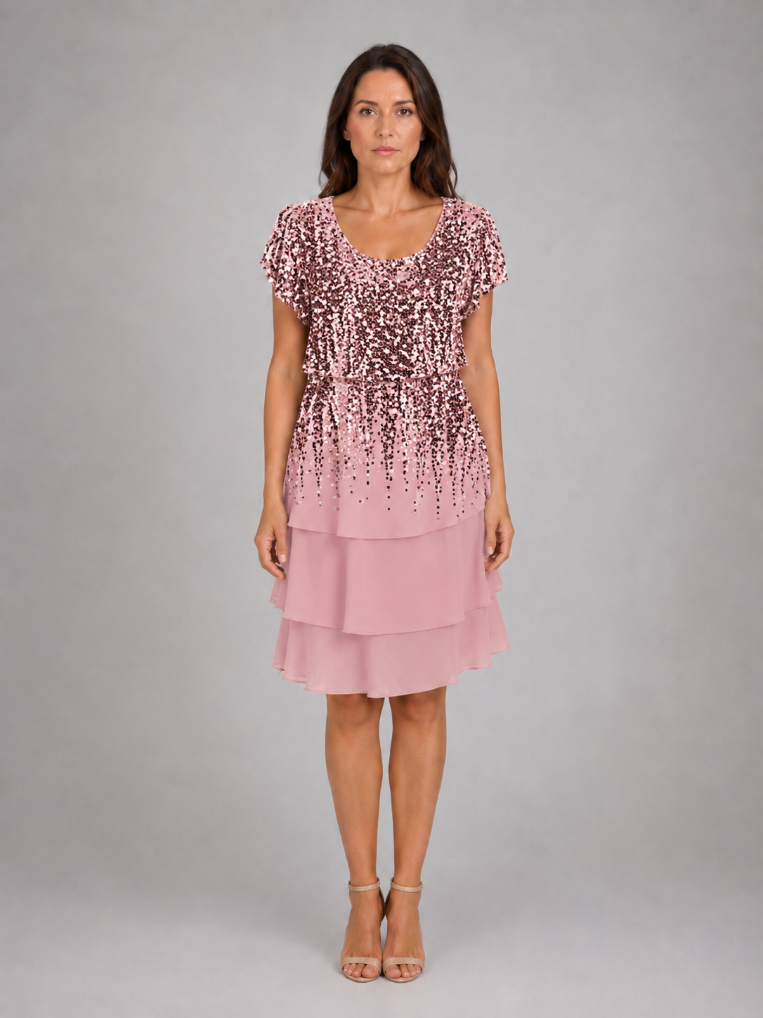 Monroe | Women's Layered Knee Length Dress | Flutter Sleeve Tiered Hem-Women Dress-Pick NewYork