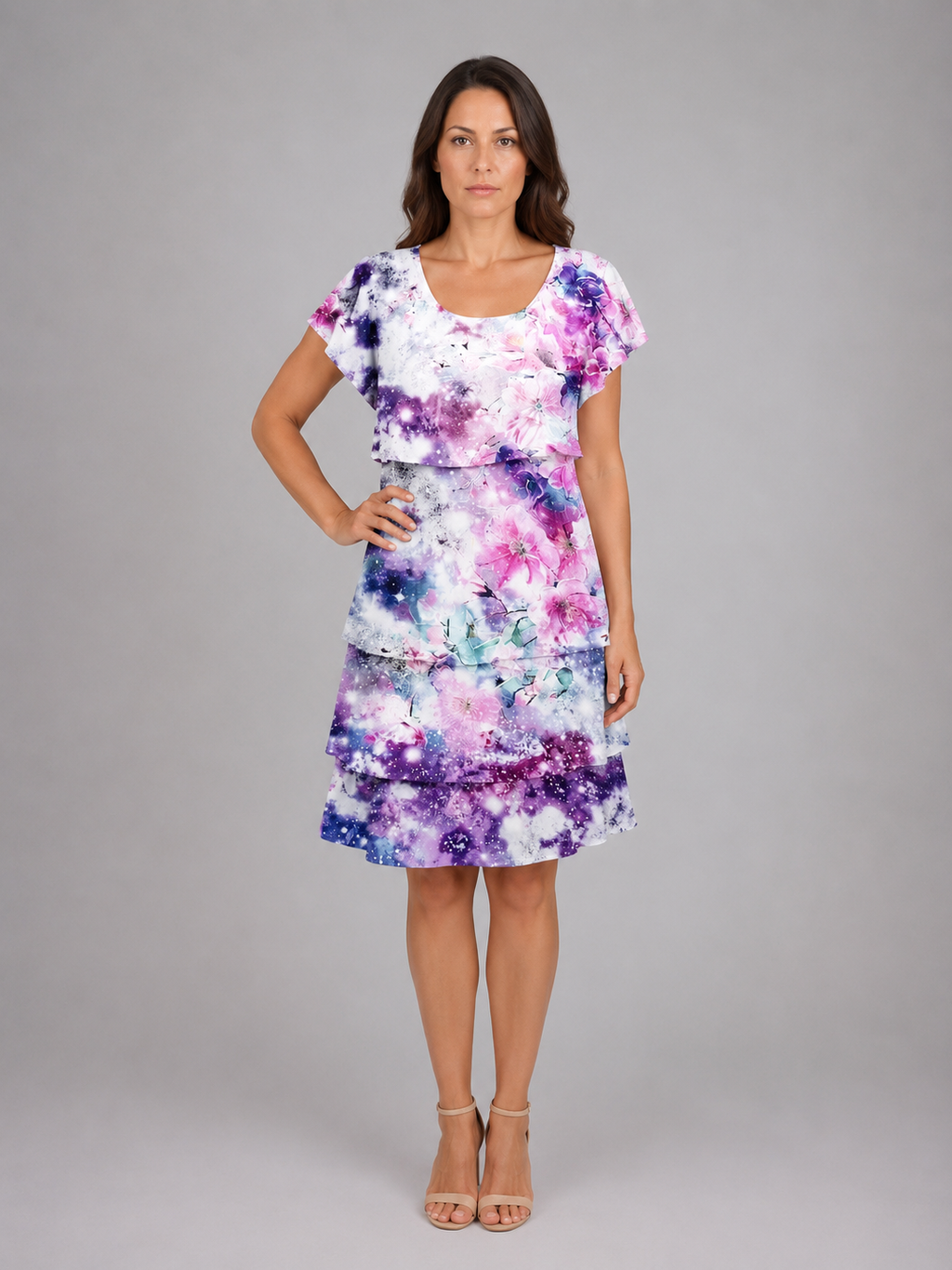 Monroe | Women's Layered Knee Length Dress | Flutter Sleeve Tiered Hem-Women Dress-Pick NewYork