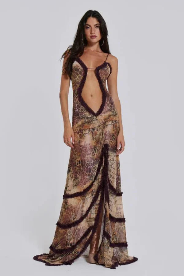 Monroe | Women’s Printed Maxi Dress | Cut Out Spaghetti Strap-Women Dress-Pick NewYork