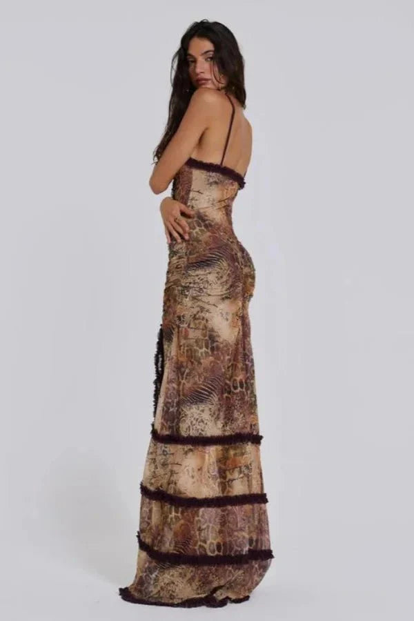 Monroe | Women’s Printed Maxi Dress | Cut Out Spaghetti Strap-Women Dress-Pick NewYork