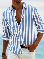 Nolan | Men’s Striped Button Front Shirt | Long Sleeve Collared Casual Wear-Men Shirt-Pick NewYork