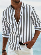 Nolan | Men’s Striped Button Front Shirt | Long Sleeve Collared Casual Wear-Men Shirt-Pick NewYork