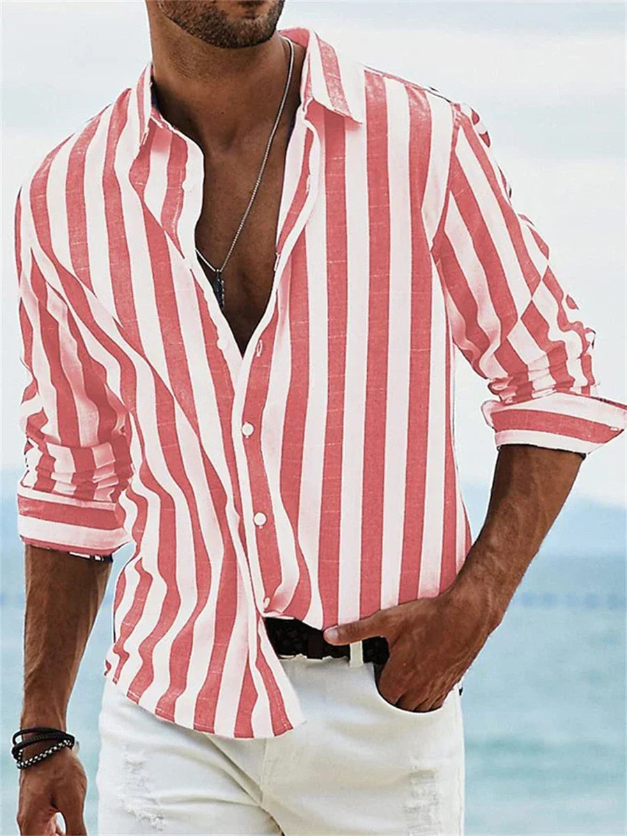 Nolan | Men’s Striped Button Front Shirt | Long Sleeve Collared Casual Wear-Men Shirt-Pick NewYork