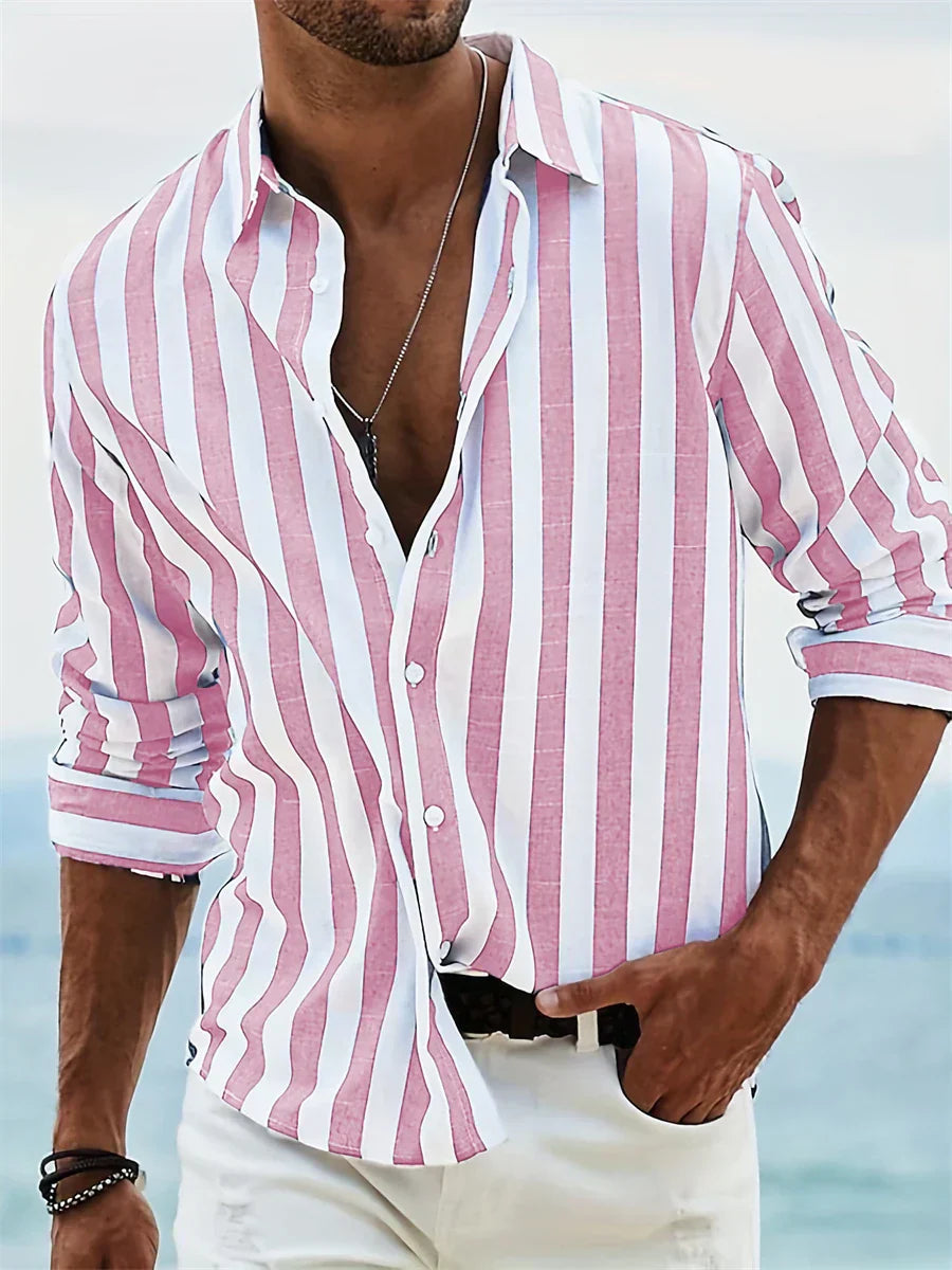 Nolan | Men’s Striped Button Front Shirt | Long Sleeve Collared Casual Wear-Men Shirt-Pick NewYork