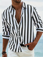 Nolan | Men’s Striped Button Front Shirt | Long Sleeve Collared Casual Wear-Men Shirt-Pick NewYork
