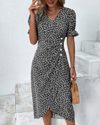 Olive | Women's Floral Print Wrap Dress | V Neck Button Front-Women Dress-Pick NewYork