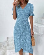 Olive | Women's Floral Print Wrap Dress | V Neck Button Front-Women Dress-Pick NewYork