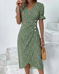 Olive | Women's Floral Print Wrap Dress | V Neck Button Front-Women Dress-Pick NewYork