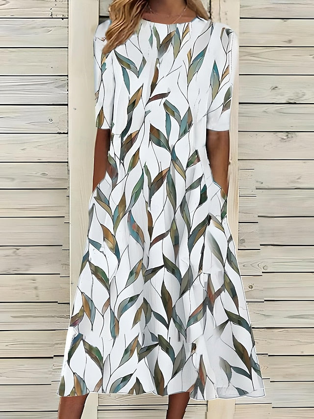 Olivia | Women's Floral Print Midi Dress | Round Neck Side Pockets-Women Dress-Pick NewYork