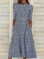Olivia | Women's Floral Print Midi Dress | Round Neck Side Pockets-Women Dress-Pick NewYork