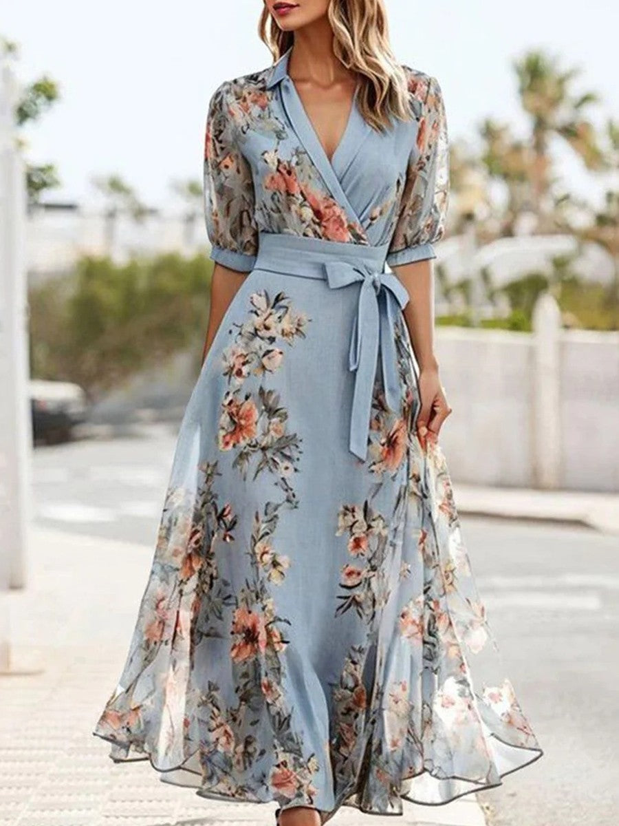 Penelope | Women's Floral Print Maxi Dress | Wrap V Neck Belted-Women Dress-Pick NewYork