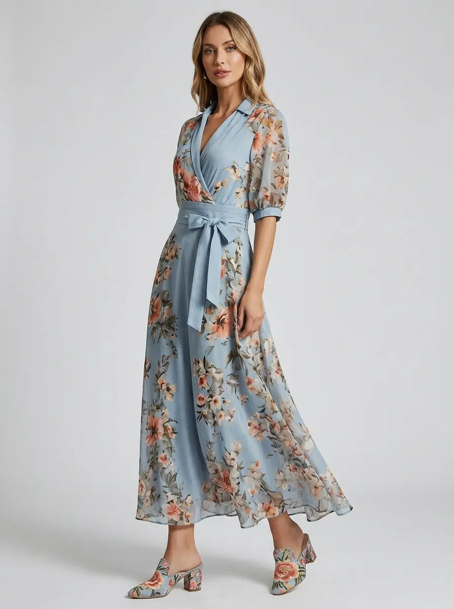 Penelope | Women's Floral Print Maxi Dress | Wrap V Neck Belted-Women Dress-Pick NewYork