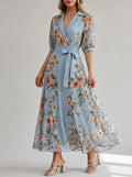 Penelope | Women's Floral Print Maxi Dress | Wrap V Neck Belted-Women Dress-Pick NewYork