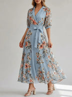 Penelope | Women's Floral Print Maxi Dress | Wrap V Neck Belted-Women Dress-Pick NewYork