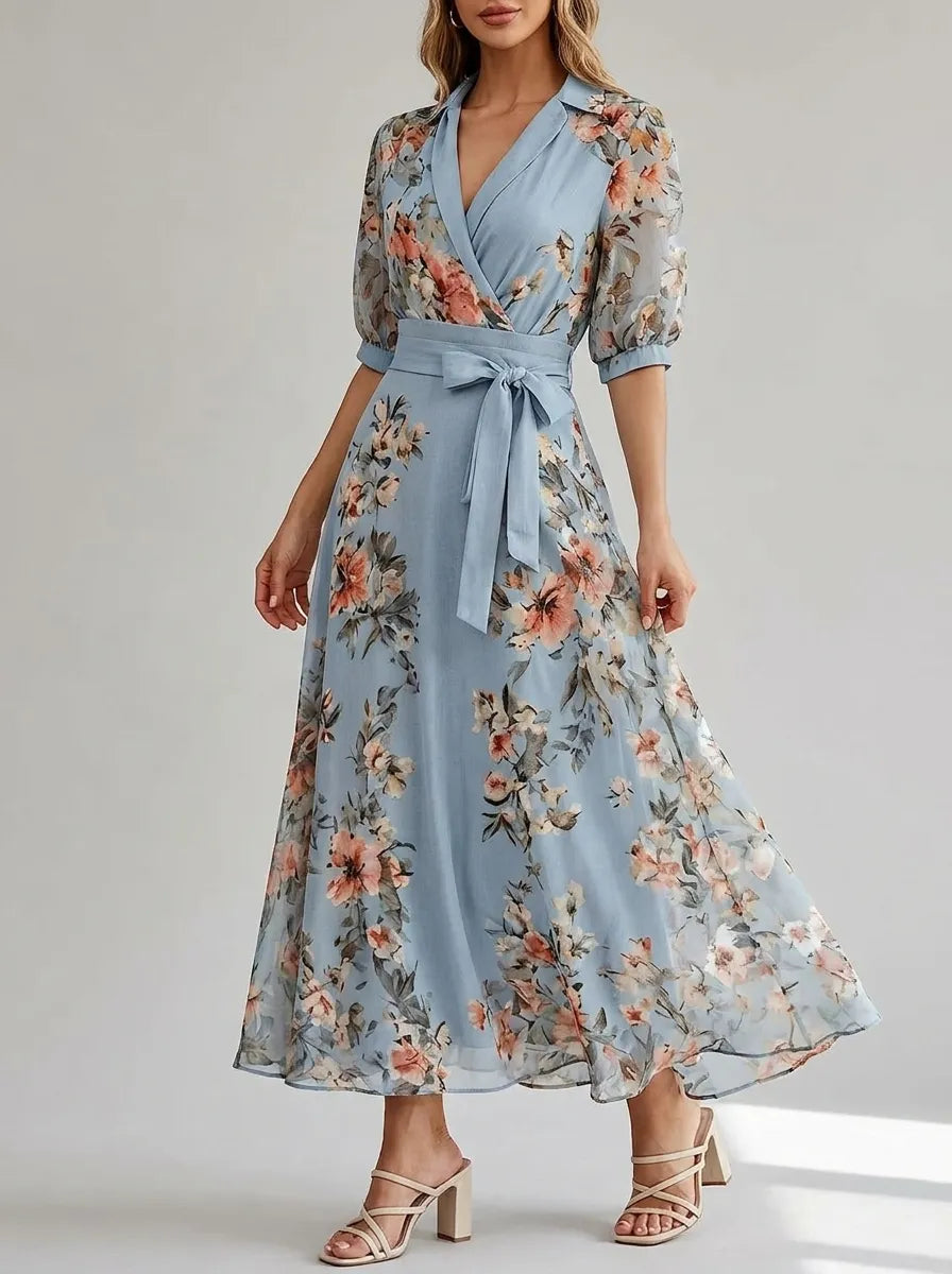 Penelope | Women's Floral Print Maxi Dress | Wrap V Neck Belted-Women Dress-Pick NewYork